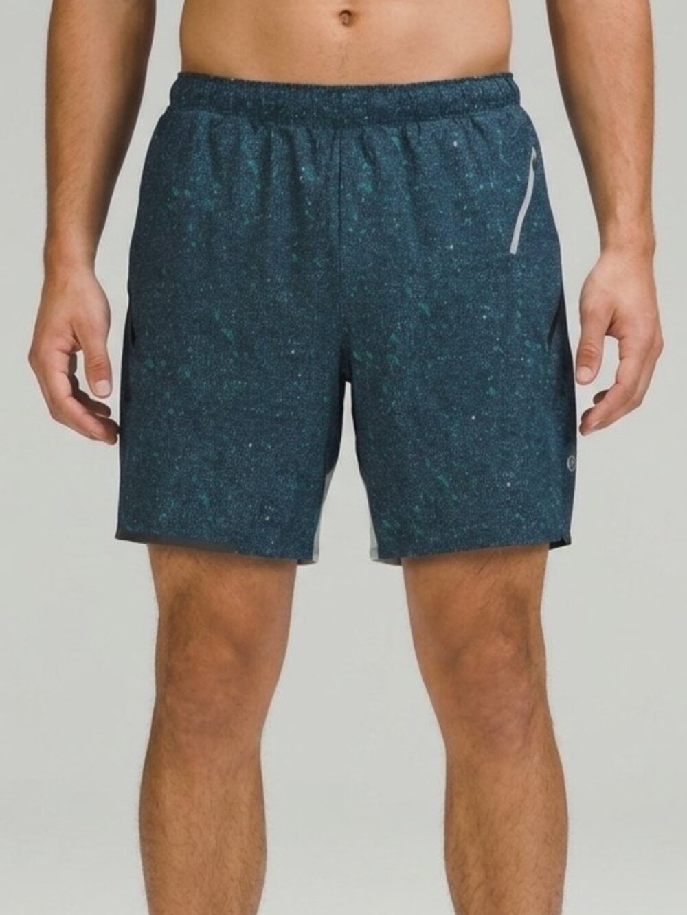 Lululemon Mens Surge 7" Run Shorts Lined Splatter Maritime Blue Green M